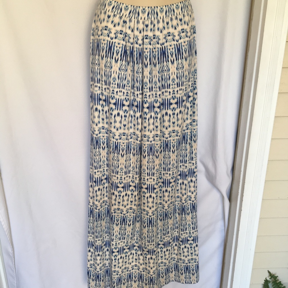 Blue and White Boho Maxi Skirt